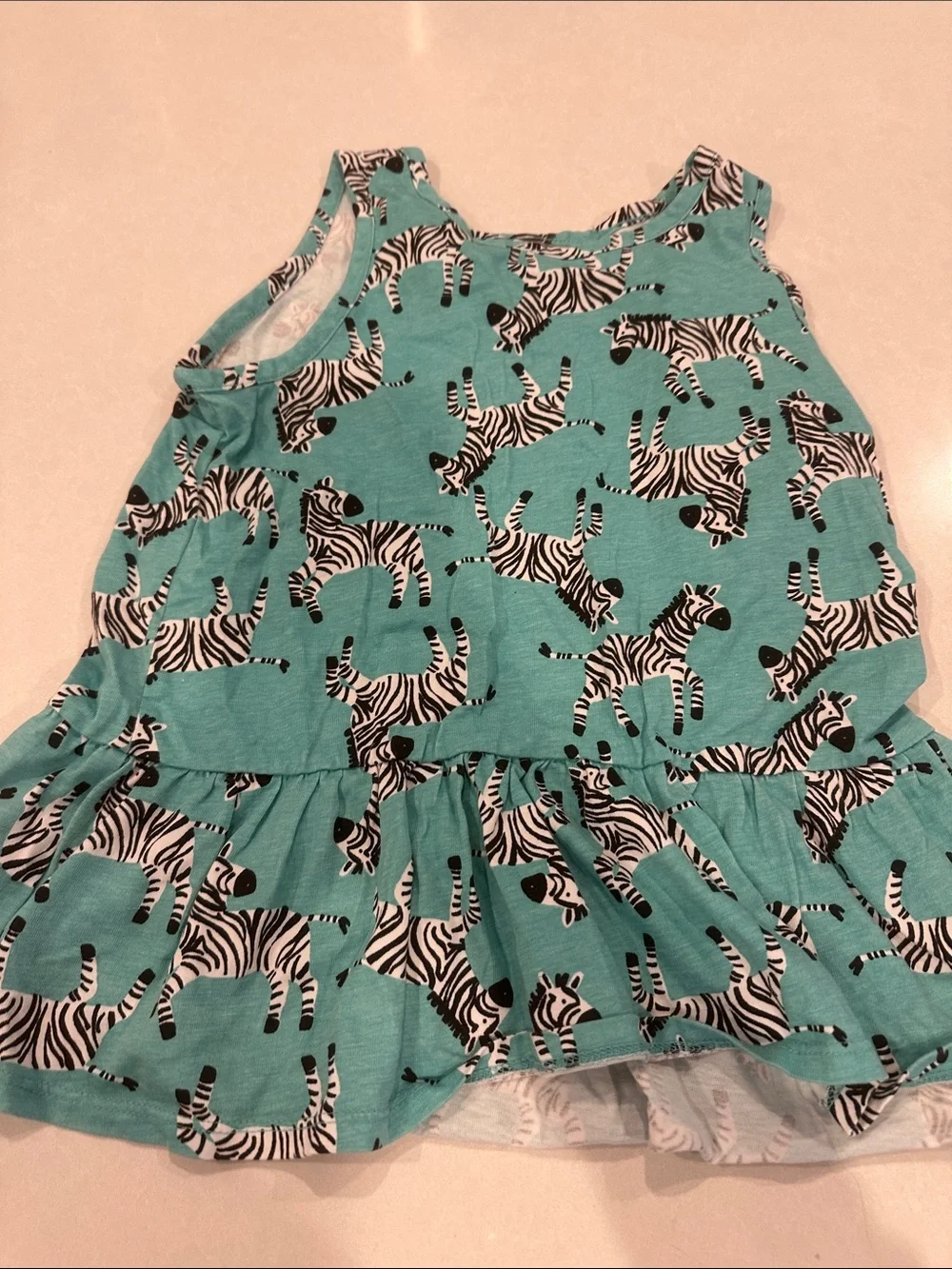 Hanna Andersson Teal Zebra Print Tank with Ruffle Hem